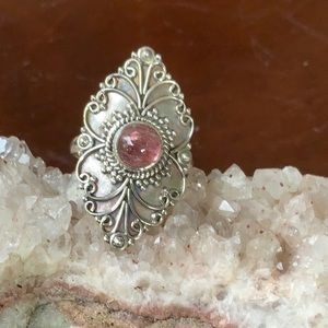 BOUTIQUE ROSE QUARTZ 925 STERLING SILVER RING, 8.5